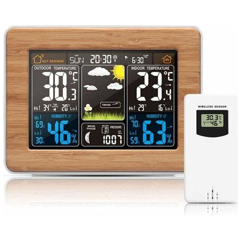 Crezuo Drahtlose Wetterstation Mit Außensensor, Funktionen: Uhrzeit, Datum, Temperatur, Luftfeuchtigkeit, Barometer, Wecker, Mondphasenanzeige Und Multifunktionsthermometer, Schwarz