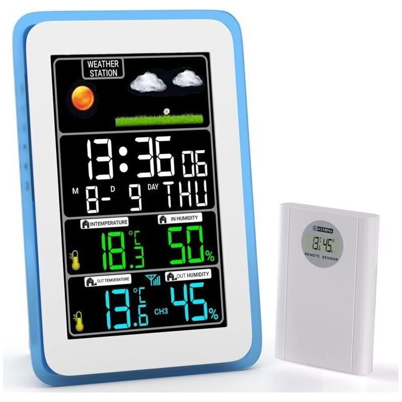 Crezuo Drahtlose Wetterstation Für Drinnen Und Draußen, Drahtlose Wetterstation, Innen-/außenthermometer, Hygrometer, Barometer Mit Sensor, Led-hintergrundbeleuchtung, Uhr, 10 Funktionen In Einem