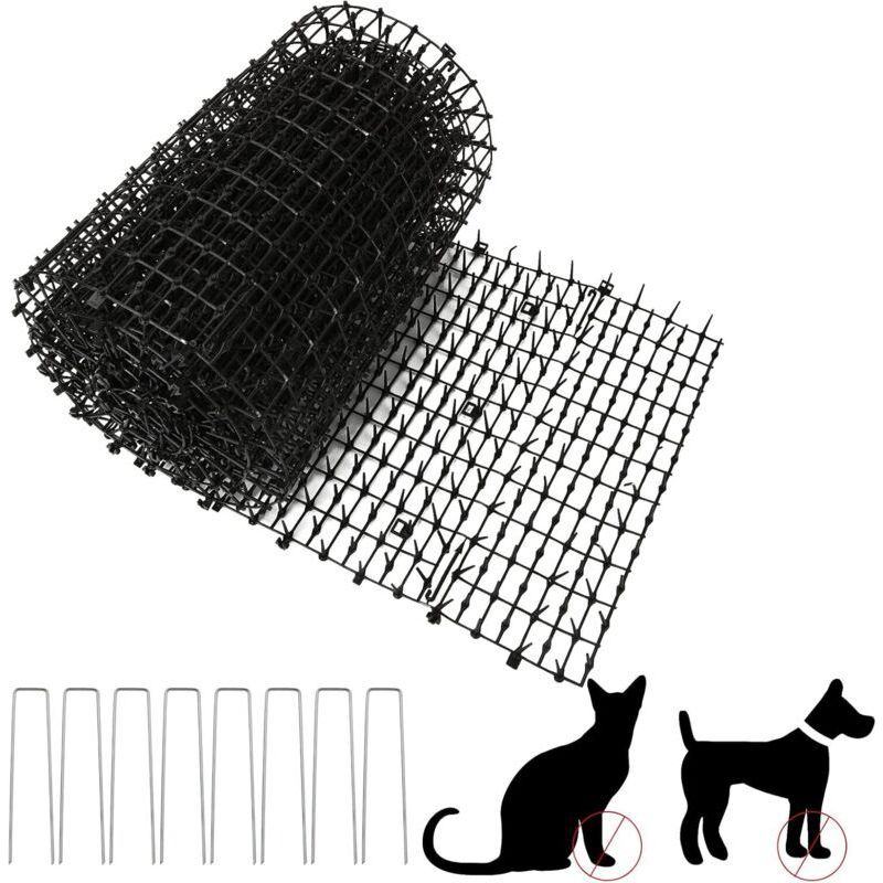 Crezuo Katzenschutzmatte, 30 X 200 Cm, Mit 8 Pp-kunststoffspitzen, Verhindert Das Annähern Von Tieren, Für Gärten Und Rasenflächen