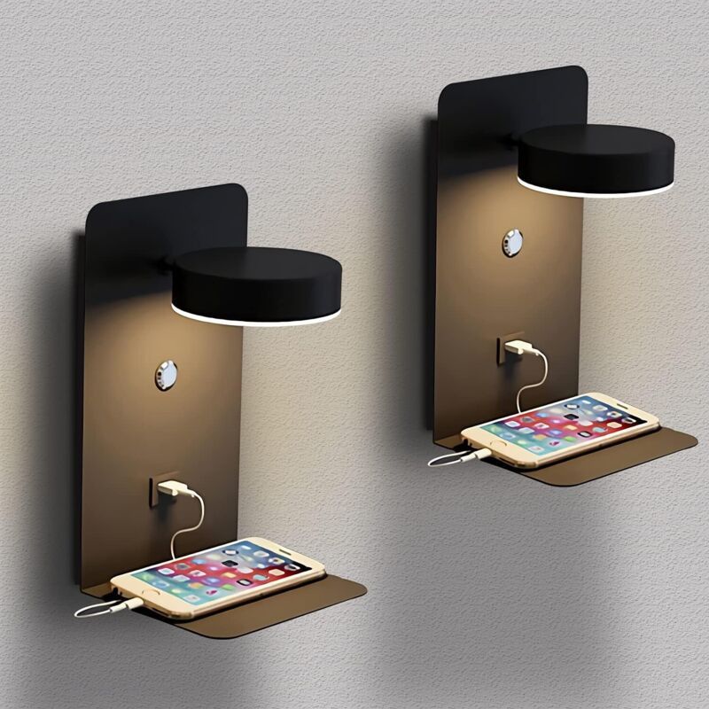 Set Aus 2 Dimmbaren 12-w-led-touch-wandleuchten Mit Usb-anschluss, 350°-drehung, Wahlweise Mit Stecker Oder Festverdrahtung