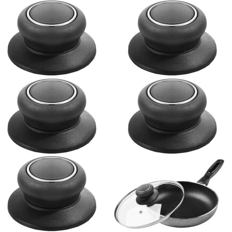 Set Mit 5 Universellen Ersatzknöpfen Für Topf-, Kessel- Und Pfannendeckel, Schwarz, Crezuo