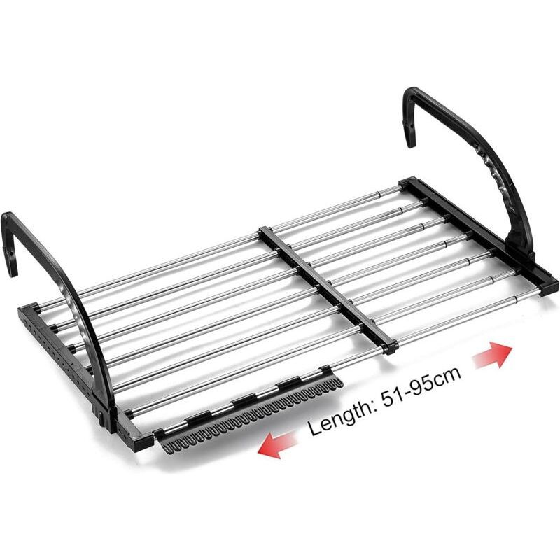 Crezuo Teleskop-wäschetrockner Aus Edelstahl Für Balkon Und Heizkörper, Länge 51–95 Cm, Zusammenklappbar Mit Abnehmbarem Sockenhalter