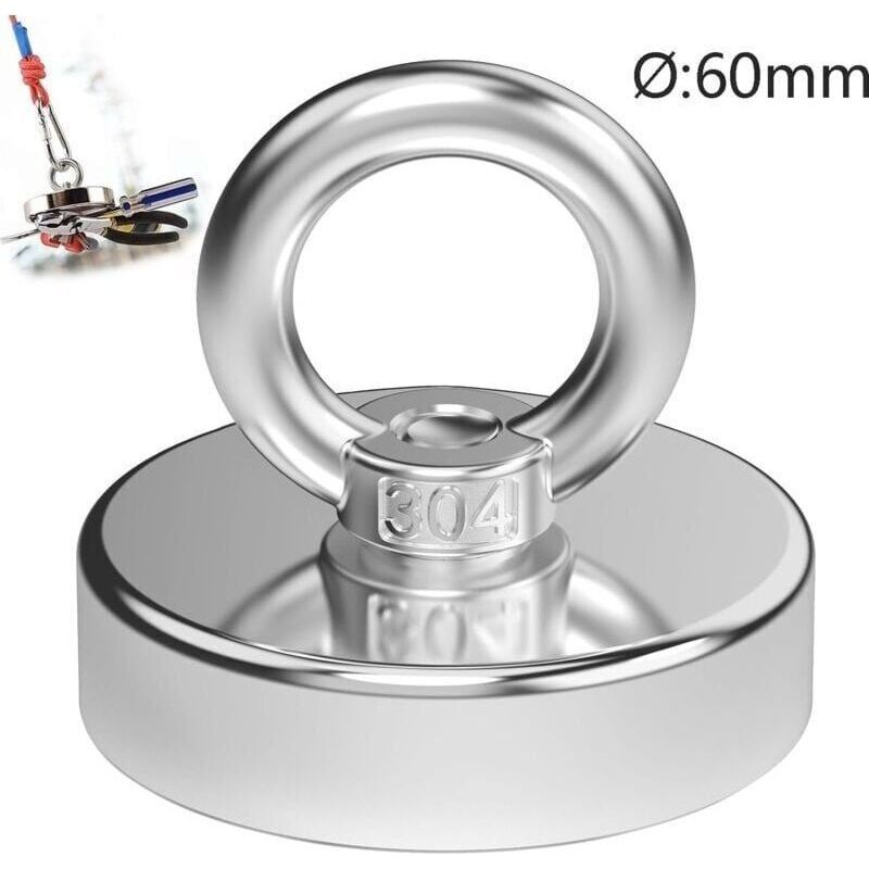 Extrem Starker 120-kg-neodym-magnet, Leistungsstarker Magnet, Ideal Zum Magnetangeln, 60 Mm Mit Crezuo-stahlöse