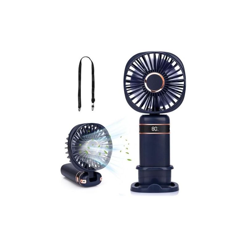 Tragbarer, Per Usb Aufladbarer Ventilator Mit 5 Geschwindigkeitsstufen, Akkuanzeige, Integriertem Akku Und Verstellbarem Ständer. Crezuo