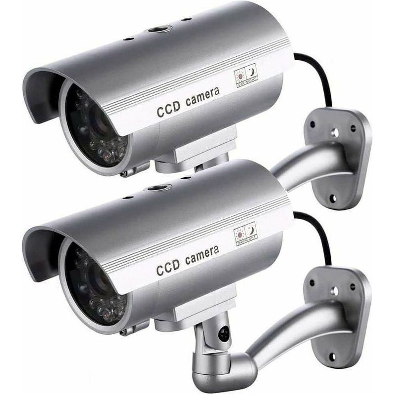 Set Mit 2 Attrappenkameras, Attrappen Für Den Innen- Und Außenbereich, In Kugelform Mit Blinkender Led, Silberfarben Von Crezuo.