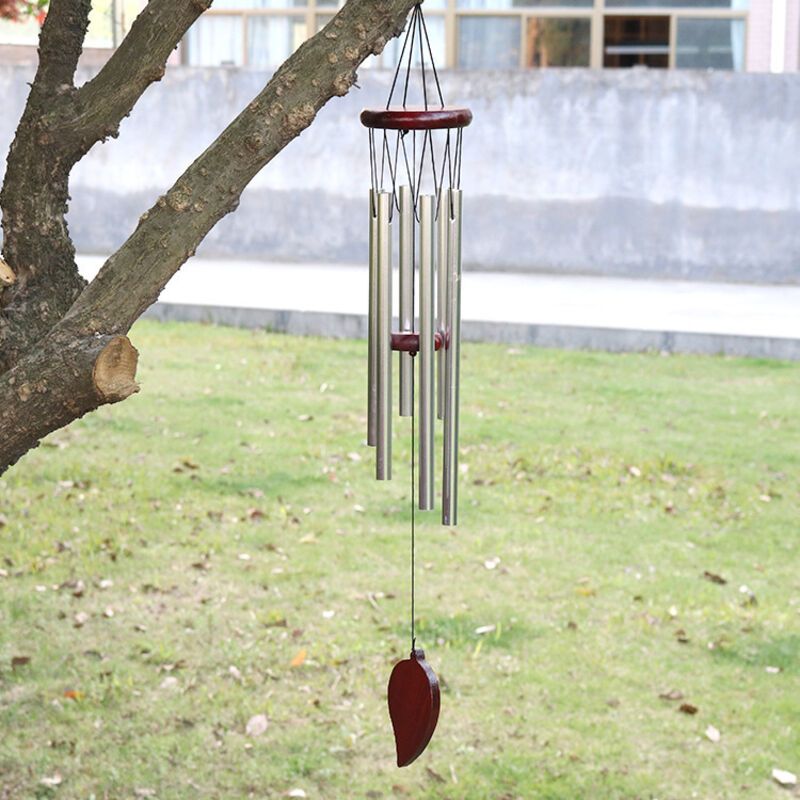 Crezuo 6-röhren-windspiel Aus Aluminium, Beruhigender Klang Für Den Außenbereich, 66 Cm Hoch, Zur Dekoration Von Garten, Haus Und Balkon