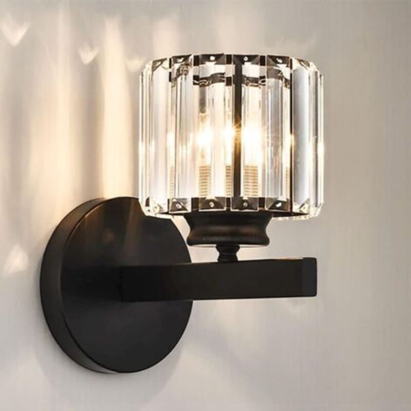 Retro-wandleuchte Aus Schwarzem Kristall Mit E27-fassung, Moderne Lampe Für Nachttisch, Schlafzimmer, Wohnzimmer, Flur Und Esszimmer