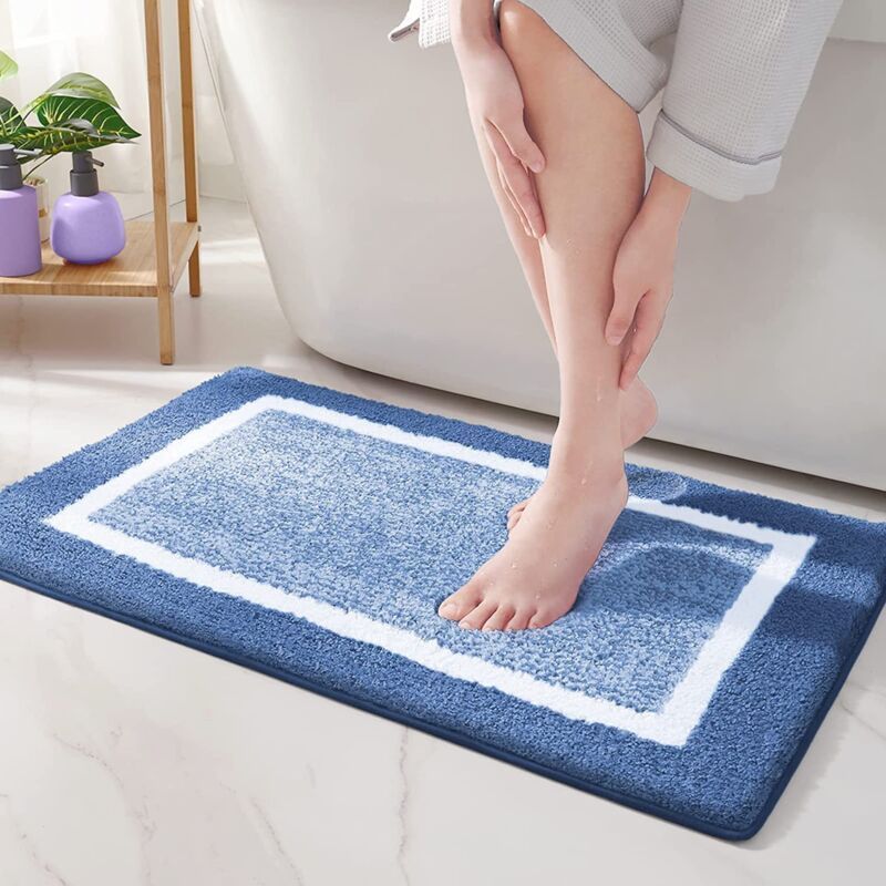 Rutschfeste Badematte, 40 X 60 Cm, Blau, Weiche Mikrofaser-badematte, Saugfähige Langflor-badematte, Maschinenwaschbar, Crezuo