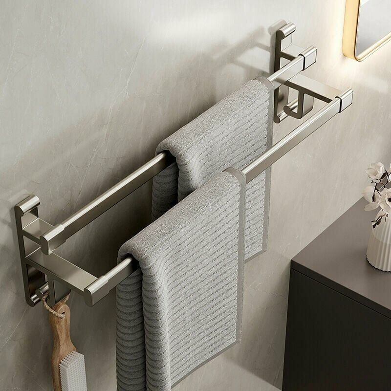 Crezuo Selbstklebender Doppelarm-handtuchhalter Aus Aluminium, 50 Cm Lang, Korrosionsbeständig, Tragkraft Bis Zu 6 Kg