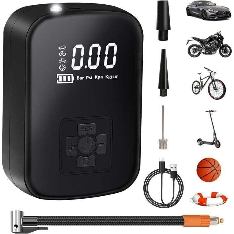 Crezuo Tragbarer Luftkompressor, 3600 Mah, 150 Psi Elektrische Pumpe Mit 4 Modi, Digitalem Lcd-bildschirm, Wiederaufladbarer Auto-luftkompressor Für Fahrräder, Motorräder, Roller Und Bälle