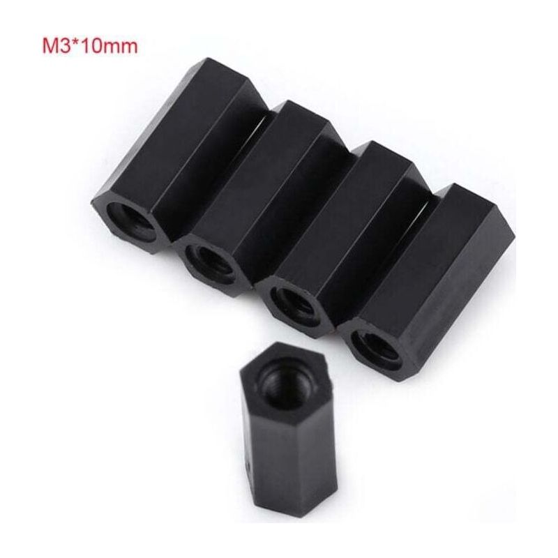 100 Stück Schwarze Pa66 Nylon-abstandshalter (innengewinde), Nylon-zubehör M3 Innengewinde X M3 Innengewinde-abstandshalter, M3x10 Crezuo