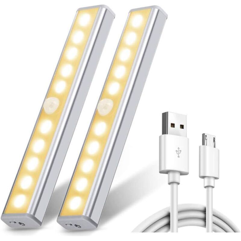 Set Mit 2 Crezuo 10 Led-leuchten, Kabellos, Usb-aufladbar, Magnetisch, Bewegungssensor, 2 Beleuchtungsmodi