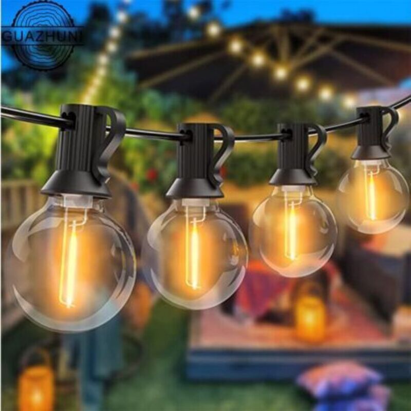 15 M Lange Led-lichterkette Für Den Außenbereich, Inklusive G40-fassungen (25 + 1 Ersatzbirnen), Verbindbar, Für Garten, Party, Abend, Terrasse Und Weihnachten, Warmweiß, Crezuo