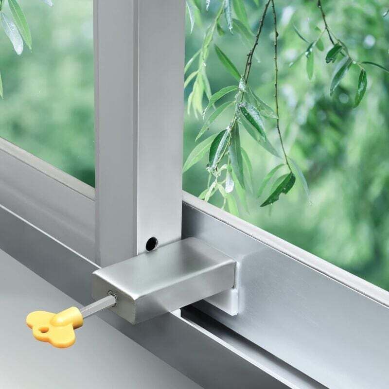 Set Aus 2 Türrahmen-sicherheitsschlössern Aus Aluminiumlegierung Für Schiebefenster, Inklusive Schlüssel Und Kindersicherung. Crezuo