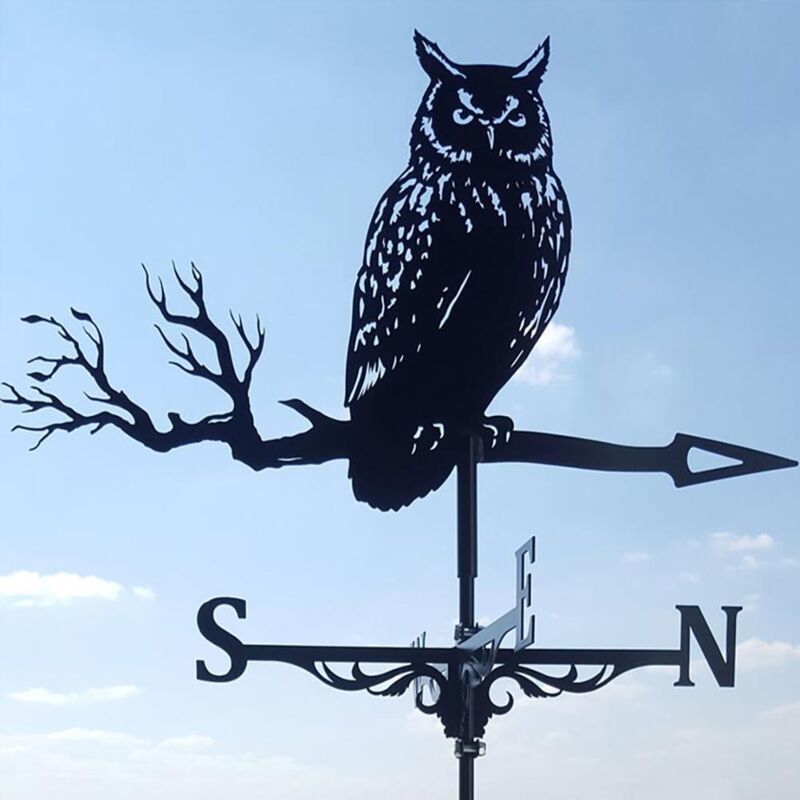 Girouette En Métal En Acier Inoxydable, Adaptée À La Décoration Extérieure, Ferme, Cour, Jardin, Pavillon De Jardin, Style Hibou, 86 X 35 Cm Crezuo