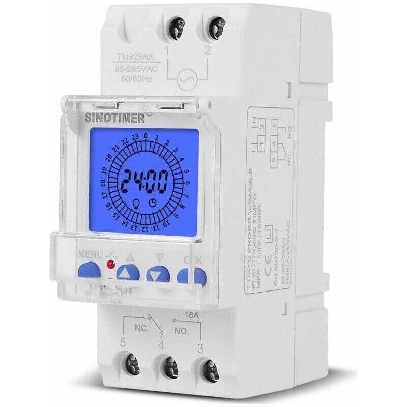 Elektronische 24-stunden-digitaluhr Mit Lcd-anzeige, 85–265 V, Din-schienenmontage, Programmierbarer Analoger Zeitschalter Mit 15-minuten-intervall, 30 A Crezuo