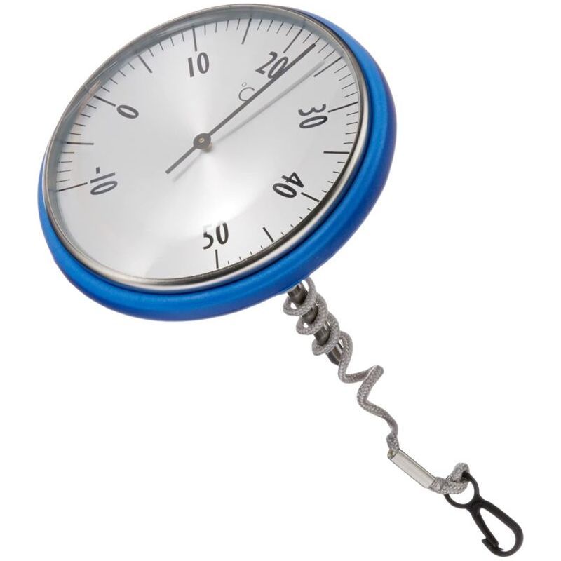 Analoges Poolthermometer, Modell 40.2005, Ideal Für Pools Und Teiche, Edelstahl, Gut Ablesbar, Mit Befestigungskabel, Blau, Crezuo