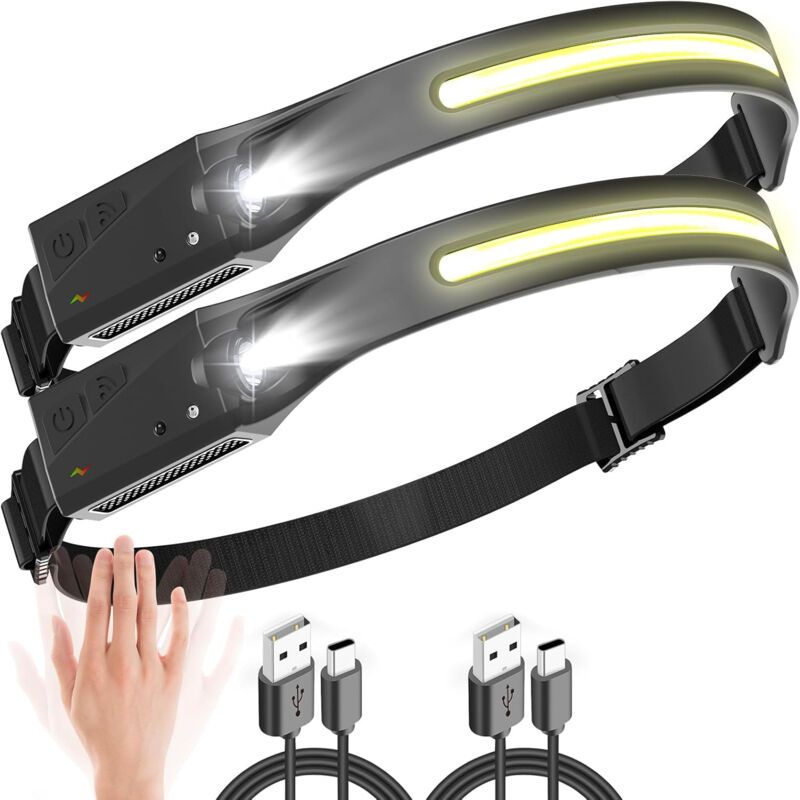 Wiederaufladbare, Extrem Leistungsstarke Usb-led-stirnlampe Mit Bewegungssensor, Wasserdicht, Ideal Für Campingausflüge, Energieklasse A+++ Crezuo