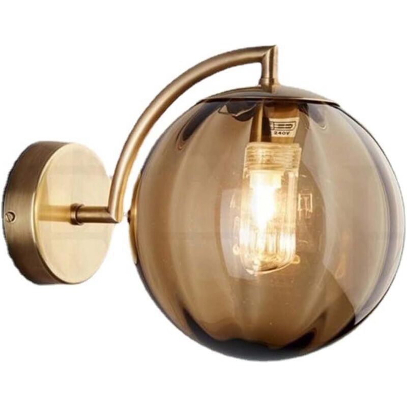 Crezuo Wandleuchte Mit Bernsteinfarbener Glaskugel, Glaskugel Mit Goldenem Sockel, G9, 150 Mm Durchmesser, 210-240 V, Für Wohnzimmer Und Eingangsbereich