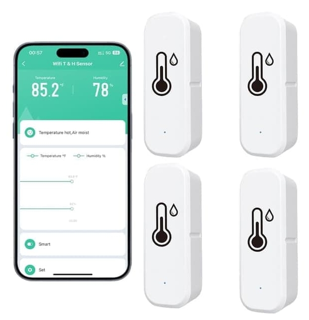4er-pack Smart-wlan-thermometer-hygrometer Mit App-benachrichtigungen Und Fernüberwachung [jsr] Weiß