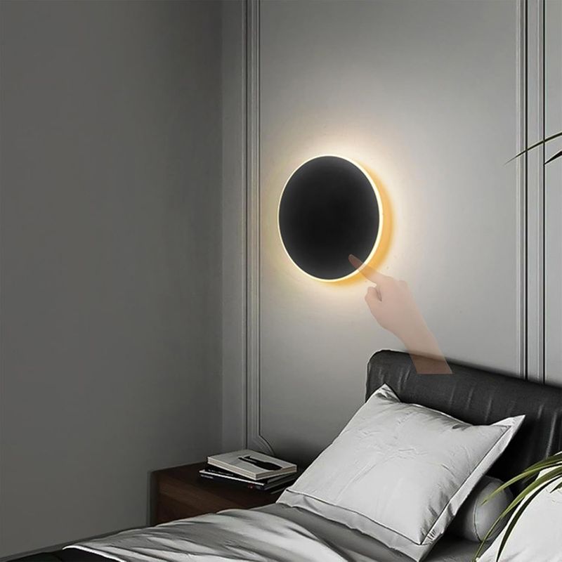 Schwarze Led-wandleuchte Für Den Innenbereich Mit Touch-schalter, Acryl-eisen, Modernes Rundes Design, Für Schlafzimmer Und Nachttischlampe, 13 Cm