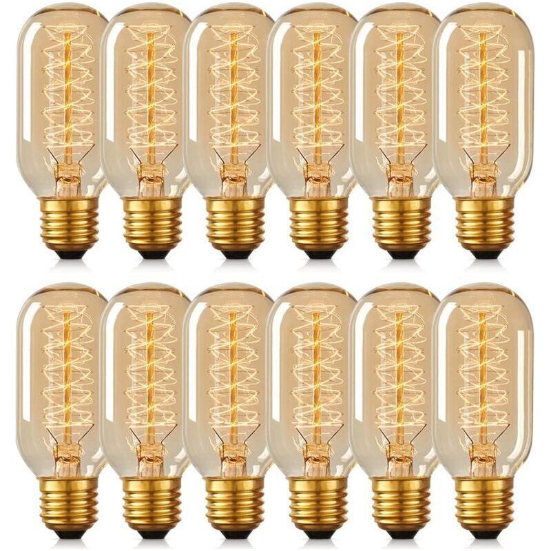 Lot De 12 Ampoules T45 Edison 40w, Lampe Tungstène Rétro Spirale 220v Crezuo