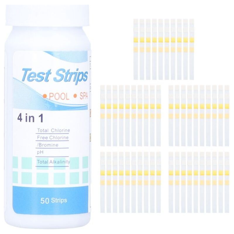 50 Crezuo 4-in-1 Wasserteststreifen Für Pools Und Whirlpools: Freies Chlor, Brom, Ph-wert, Alkalinität