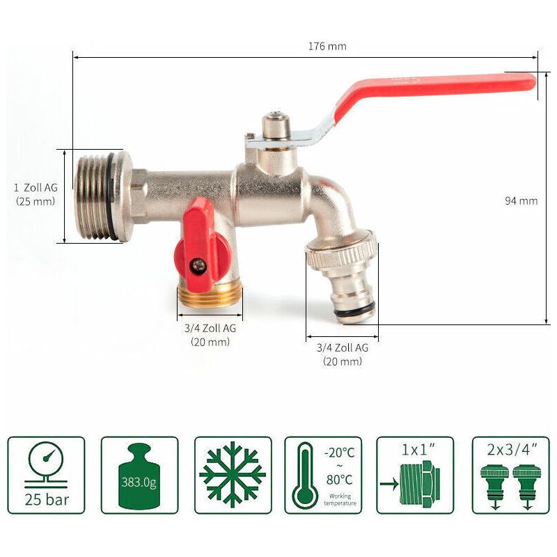 Crezuo Hochwertiger 3/4 Zoll Bsp Messing-doppelhahn Für Den Garten
