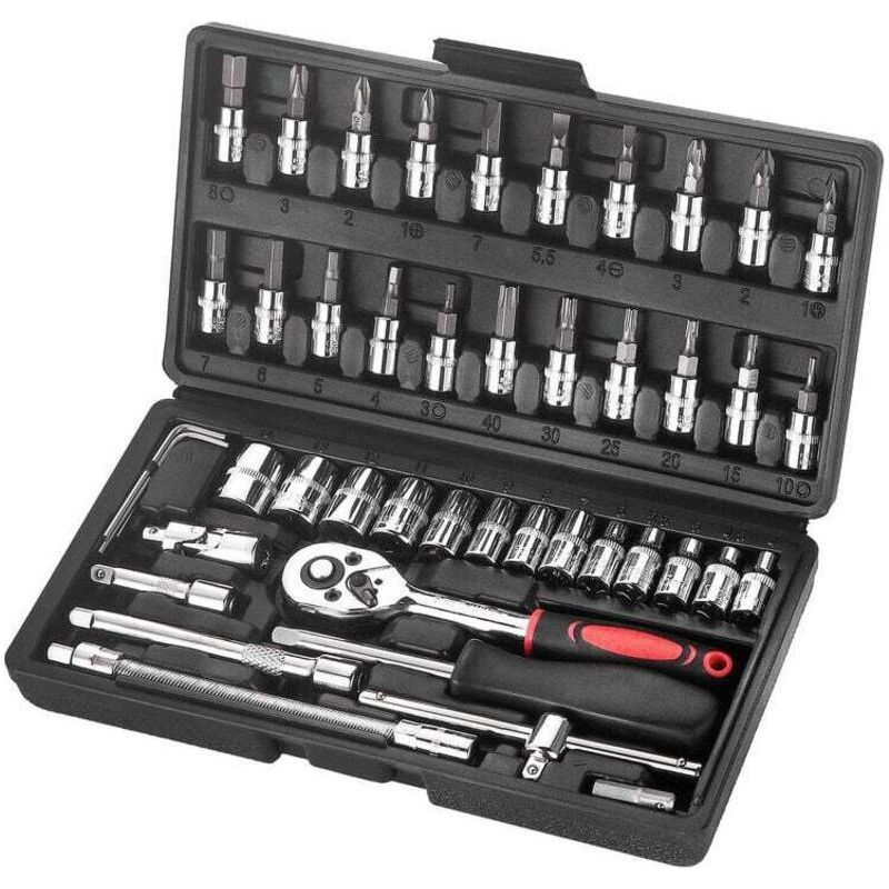 46-teiliges Universal-werkzeugset, 1/4"-steckschlüssel Und Zubehör, Ratschen-drehmomentschlüssel, Schraubenschlüssel-schraubendreher-steckschlüssel-kombinationswerkzeugset Crezuo
