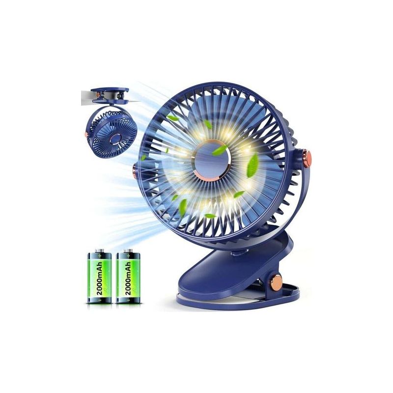 Usb-ventilator, Kleiner Tischventilator Mit Led, Wiederaufladbarer 4000-mah-clip-ventilator, Leiser Elektrischer Tischventilator, Akkulaufzeit Über 15 Stunden, Tragbarer, Akkubetriebener Crezuo-ventil
