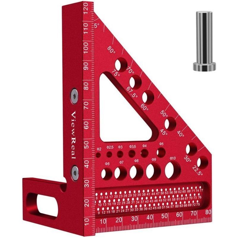 Crezuo 3d-winkelmesser Für Holzbearbeitung, Aluminium-lineal Mit Mehreren Winkeln (22,5–90°), Ccm-skala