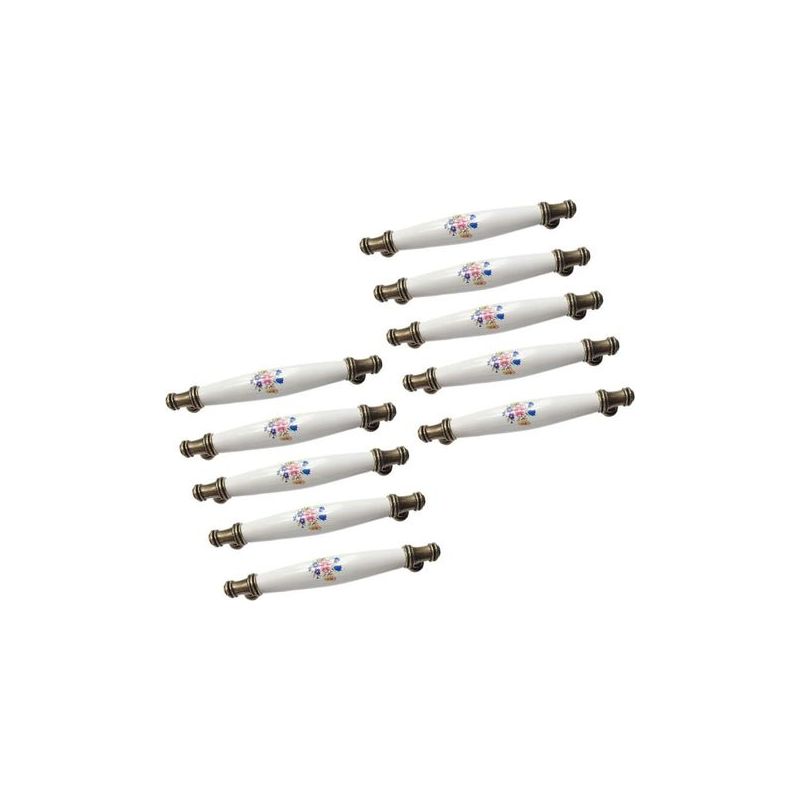 10-teiliges Schubladengriff-set, Möbelgriffe, Bogengriffe, Keramikgriffe, 128 Mm Lochabstand, Farbe: Blaue Prunkwinde Crezuo