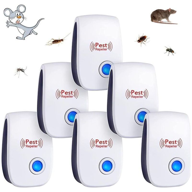 Set Mit 6 Ultraschall-schädlingsbekämpfern Für Den Innenbereich, Gegen Mücken, Mäuse, Kakerlaken, Nagetiere, Ameisen, Spinnen Und Andere Insekten. Crezuo