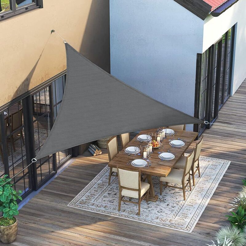 Dreieckiges Sonnensegel 3 X 3 X 3 M, Atmungsaktives Hdpe, Uv-schutzgewebe, Für Terrasse, Garten, Balkon Und Außenbereich, Anthrazitgrau, Crezuo