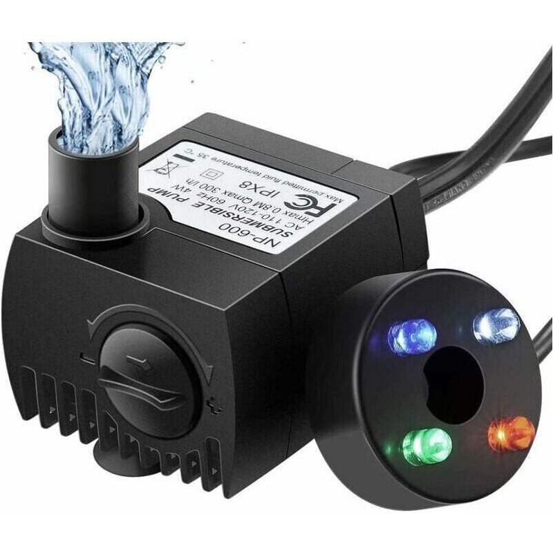 Aquariumpumpe Mit 4 Farbigen Led-leuchten, 300 L/h, 48 Stunden Trockenlaufschutz, Für Teiche, Springbrunnen Und Gärten, Leiser Betrieb. Crezuo