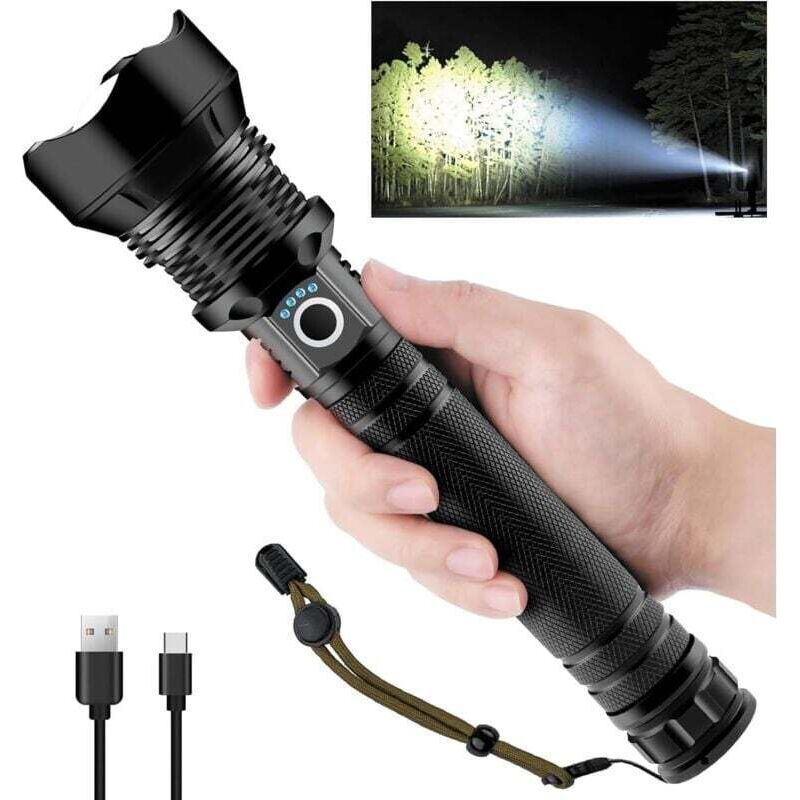 Stück Super Leistungsstarke Led-taschenlampe, Wiederaufladbar Über Usb Typ-c, Perfekt Für Camping, Wandern Und Notfälle. Crezuo