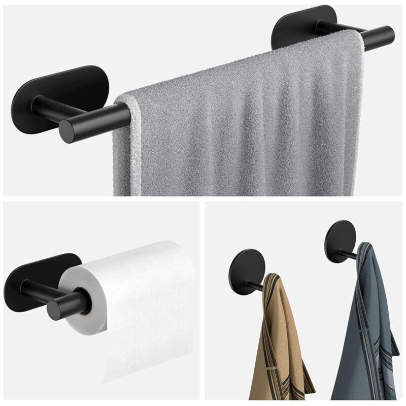 Crezuo Handtuchhalter Mit Vier Haken, Bohrfrei, Mattschwarz, Für Badezimmer