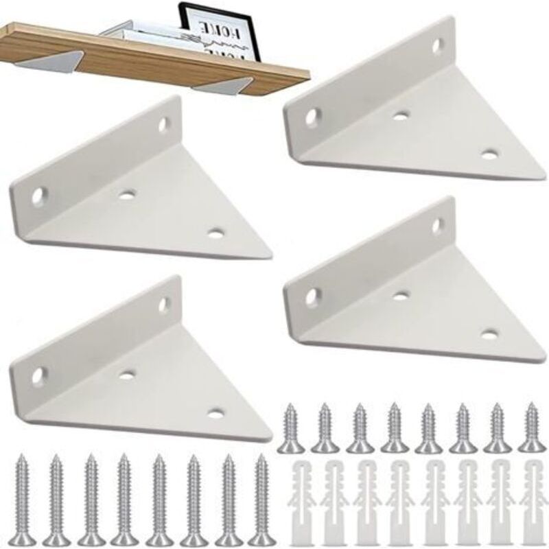 Set Mit 4 Weißen, Dreieckigen Metallregalträgern, Schwebende Träger Für Wohnzimmer, Badezimmer Und Schlafzimmer Von Crezuo