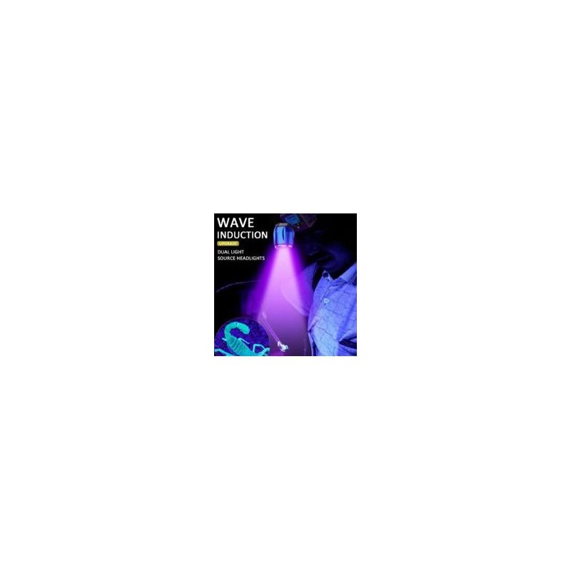 Crezuo Ultra-leistungsstarke 85.000 Lm T6 Uv-led-stirnlampe Mit Zoomsensor, Usb-aufladbar, Uv-/weißlicht