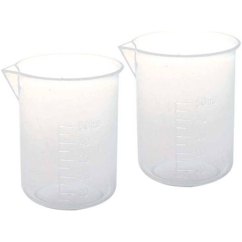 Set Mit 2 Crezuo 50ml Messbechern Aus Transparentem Kunststoff Für Laborflüssigkeiten