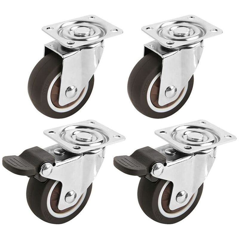 Set Mit 4 Kleinen 50-mm-möbelrollen, Bestehend Aus 2 Bremsrollen Und 2 Lenkrollen, Tragkraft 100 Kg, Crezuo