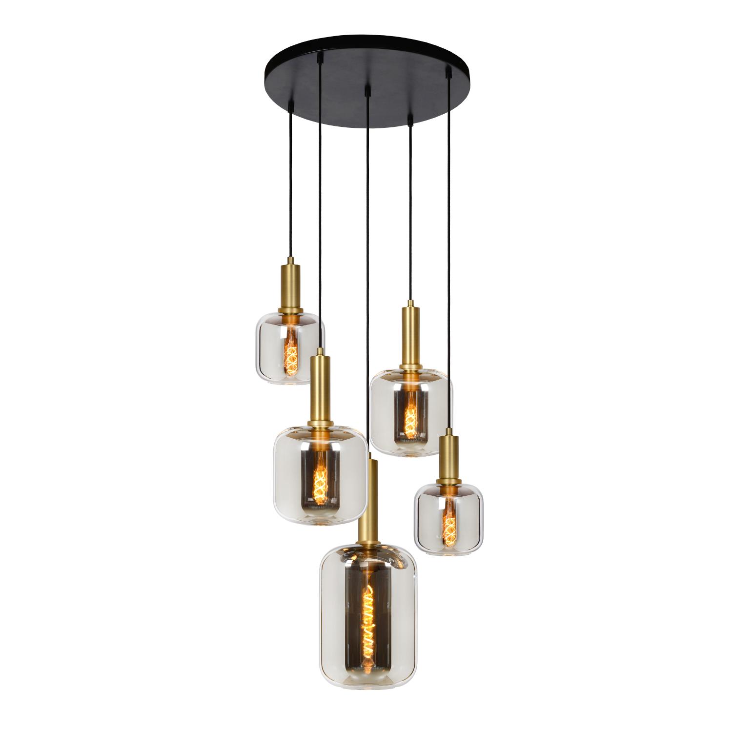 Kronleuchter – 66 Cm Durchmesser – 5 E27-fassungen – Rauchglas-finish