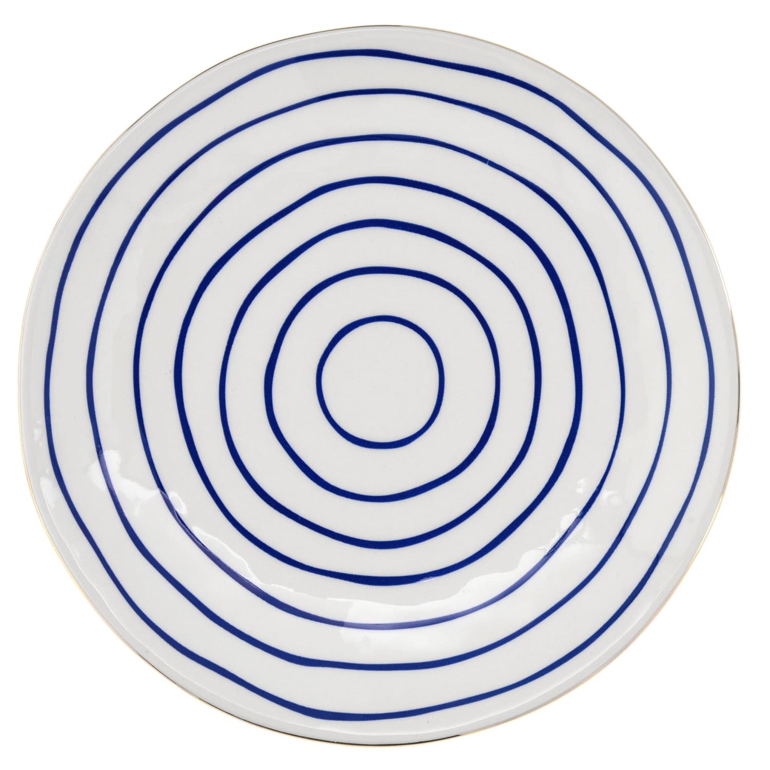 Duka Siren Frühstücksteller Mit Streifenmuster, 21 Cm, Marineblau-gold, Steingut