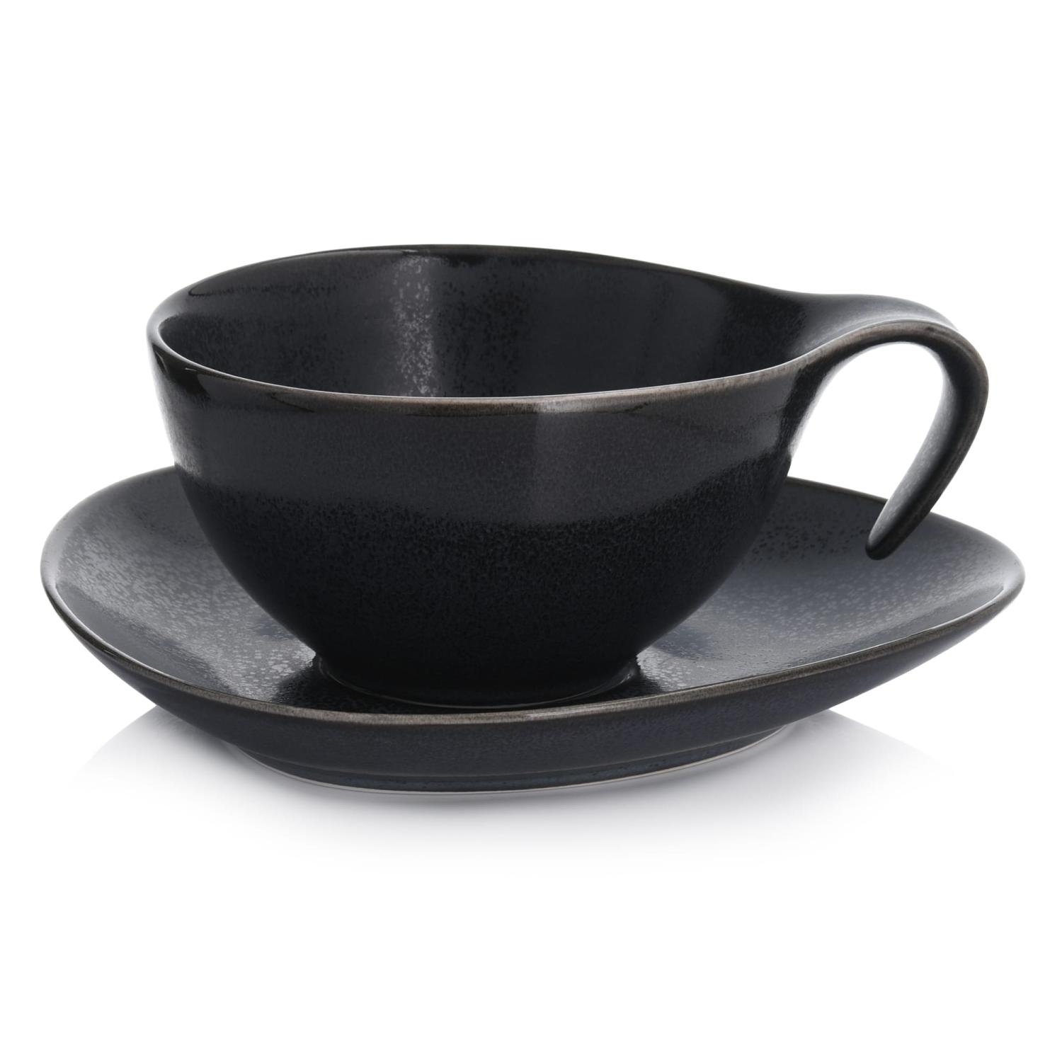 Tasse Und Untertasse 350 Ml Graphitporzellan Time Black Duka
