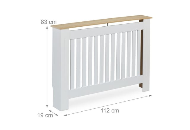 Heizkörperverkleidung, Lamellen, hbt 83x112x19 cm, für alte Heizkörper, Heizungsabdeckung mit Regal, mdf, weiß - Relaxdays