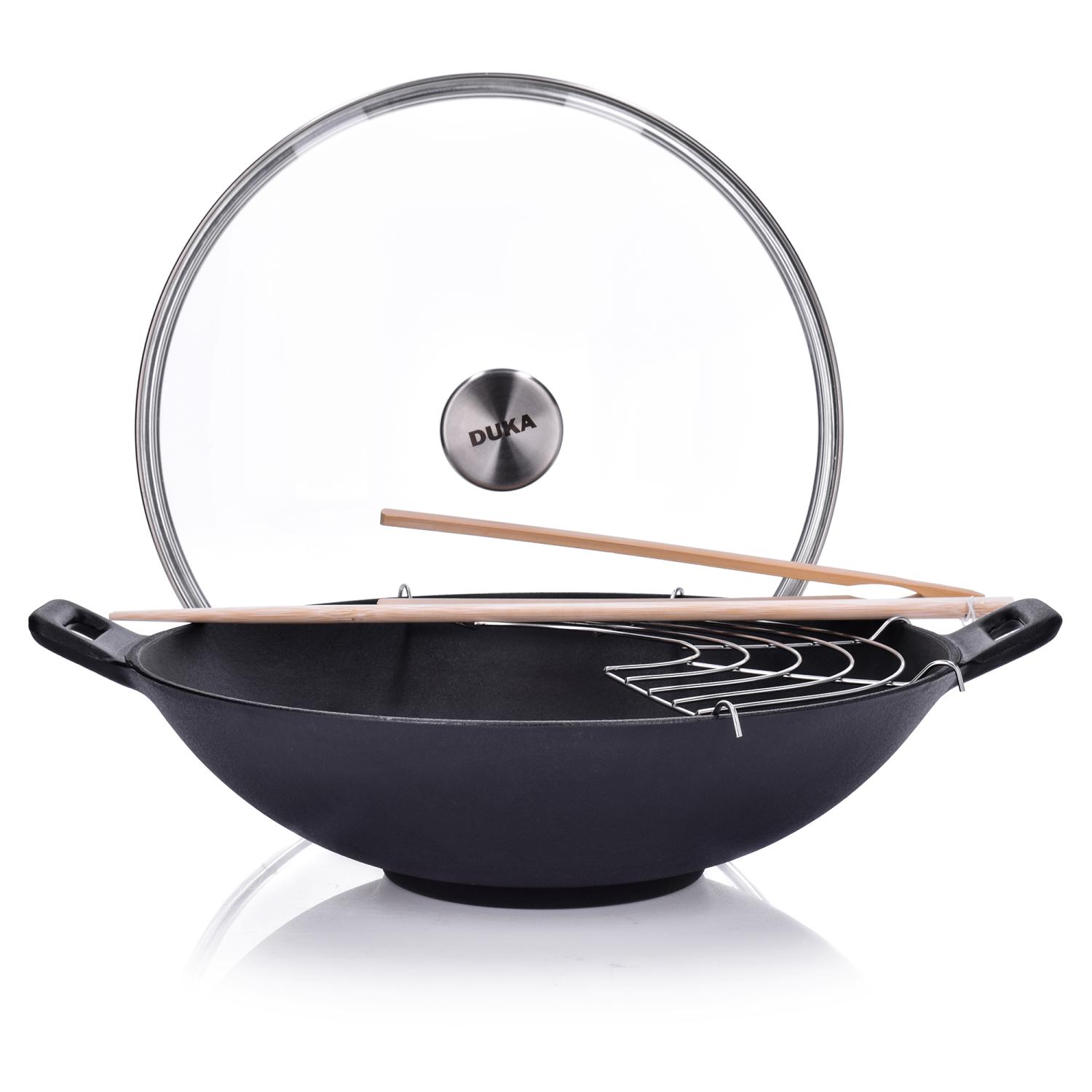Björn Dukas Atemberaubender 30 Cm Gusseisen-wok Mit Deckel Und Zubehör