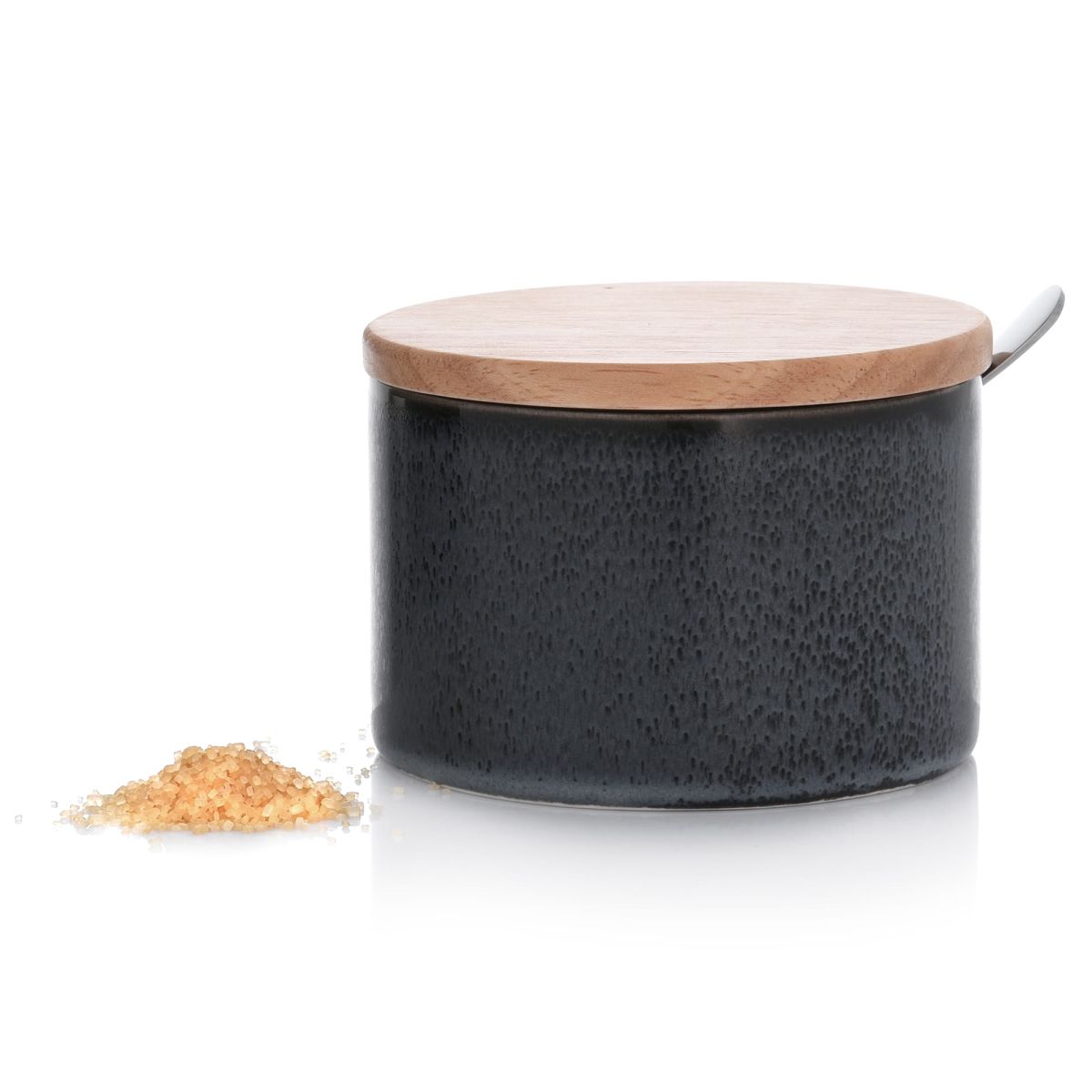 Zuckerdose Mit Holzdeckel Und Löffel, Warewood, Schwarz, Duka
