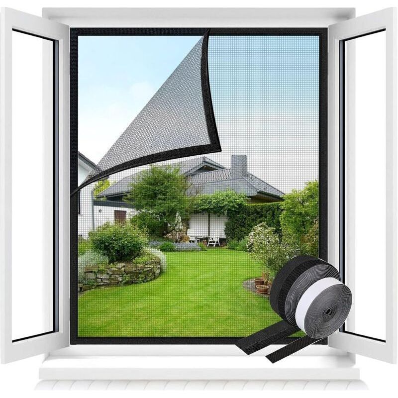 Moustiquaire Fenêtre Avec Fixation Fermeture À Scratch, Transparente, En Fibre De Verre, Facile Crezuo