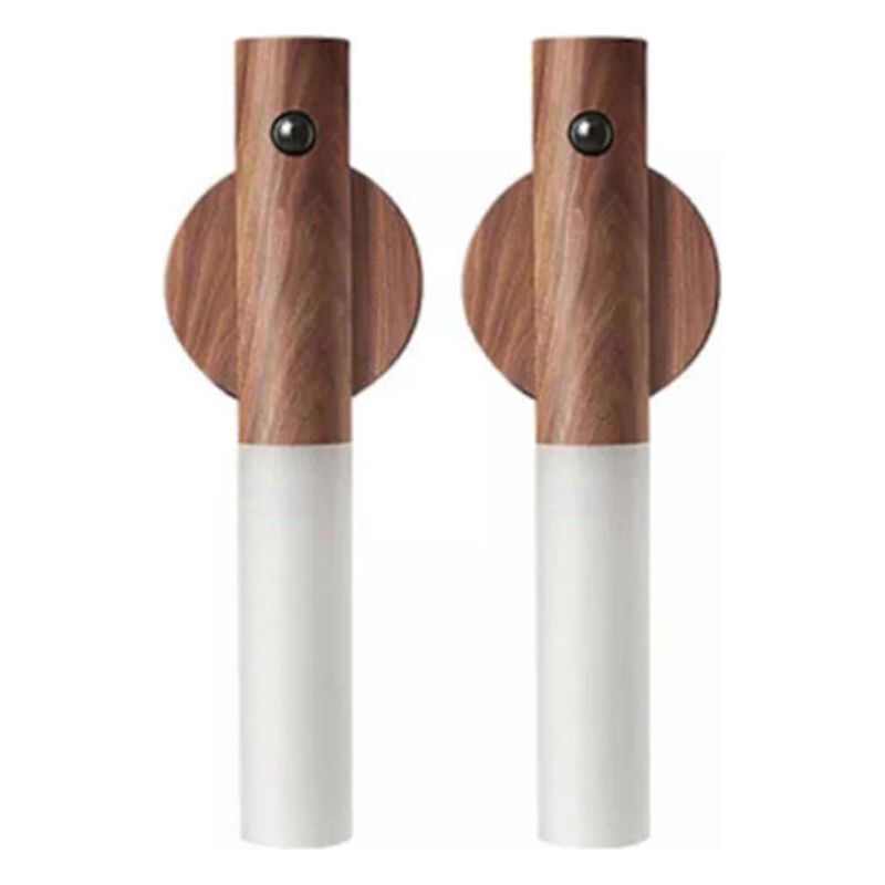 Set Aus 2 Smarten Led-wandleuchten In Walnuss Mit Bewegungssensor, Usb-aufladbar, Dunkelbraun, Für Flur, Schlafzimmer Und Ankleidezimmer