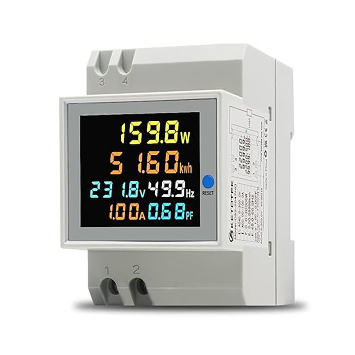 Einphasiger Kwh-stromzähler, 6-in-1, Lcd-hd-display, Reset-funktion, 40–300 V, 100 A, Messung Und Steuerung Von Spannung, Stromstärke, Energieverbrauch, Frequenz Und Leistung, Weiß